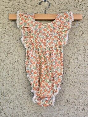 Konges Slojd Floral Lace Trim Baby Romper - Verbena
